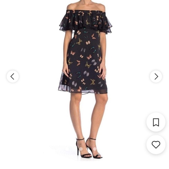 Sam Edelman Women’s Multi Dress Butterfly Print Off The Shoulder Whimsical - Picture 1 of 8